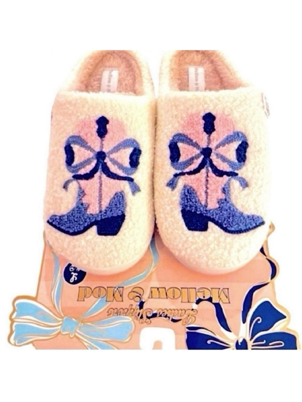 🆕-Mellow & Mod-Coquette Cowgirl Plush Cozy Slippers. NWT